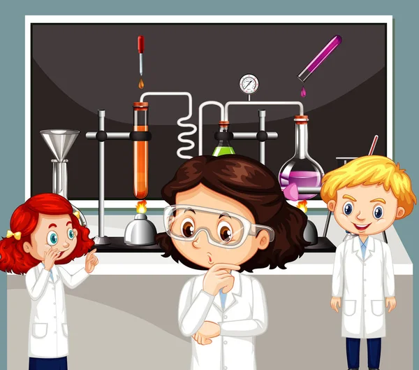 Classroom scene with science students doing lab — Stock Vector