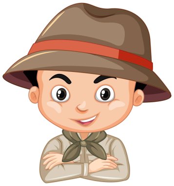 Beyaz arka planda safari kıyafetli yakışıklı çocuk.