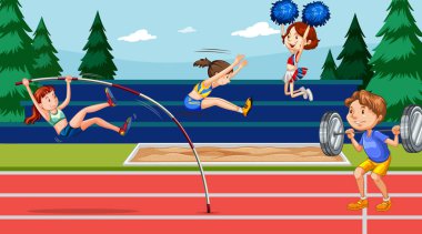 Atletlerin atletizm etkinlikleri yaptığı arka plan sahnesi