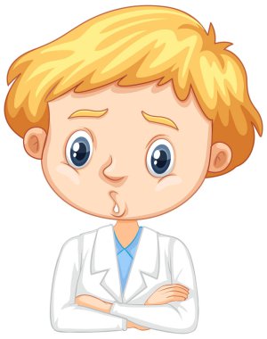 Beyaz arka planda bilim elbisesi giyen çocuk.