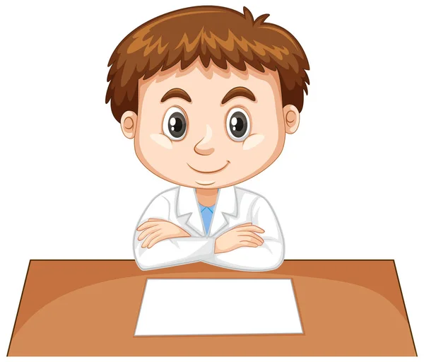 Cute boy sitting with paper on the table — Stock Vector