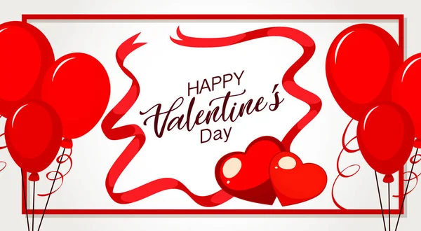 Tema Valentine con globos rojos y formas de corazón — Vector de stock