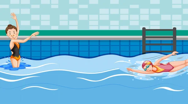 Scen med två simmare i poolen — Stock vektor