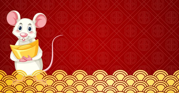 Fond rouge avec rat mignon tenant de l'or — Image vectorielle