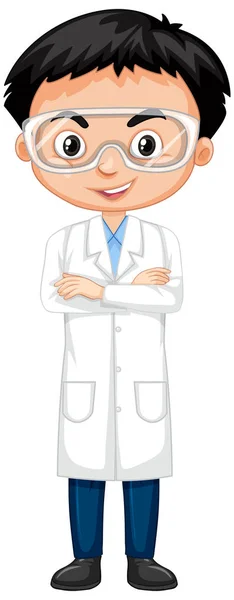 Cute boy in lab gown on white background — Stock Vector