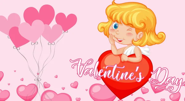 Tema Valentine con lindos globos de cupido y corazón rosa — Vector de stock