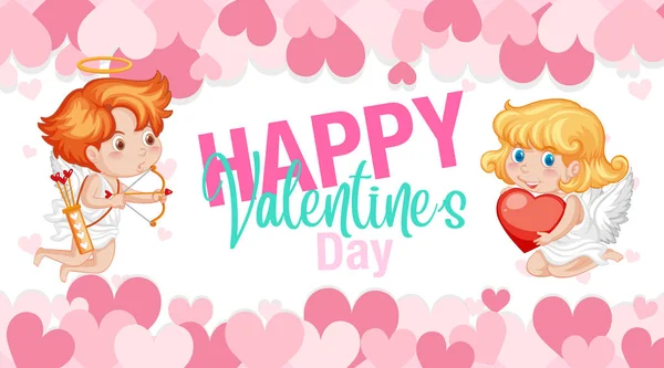 Valentine téma cupids és rózsaszín szív — Stock Vector