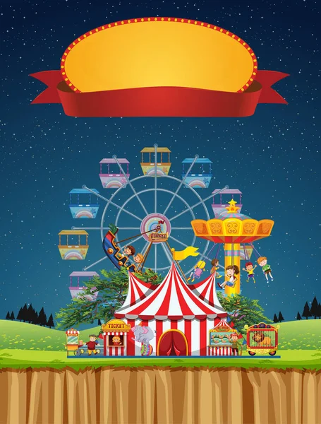 Escena de circo con plantilla de signo en el cielo — Vector de stock