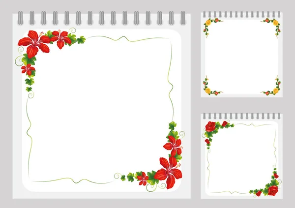 Modèle de carnet avec des cadres de fleurs colorées — Image vectorielle