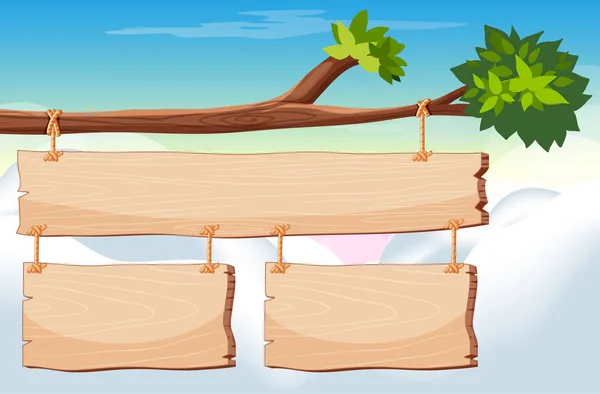 Trä skylt mall med himlen i bakgrunden — Stock vektor
