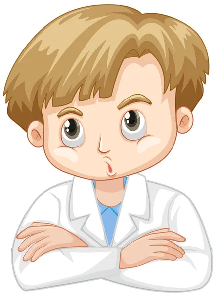 Cute boy in lab gown on white background — Stock Vector