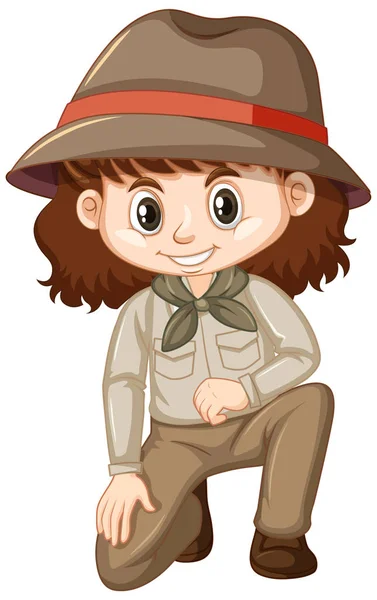 Girl in safari outfit on white background — Stock Vector