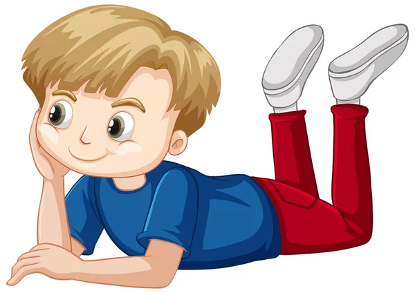 Cute boy in blue shirt laying down — Stock Vector
