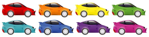 Conjunto de carros de corrida em muitas cores em fundo isolado —  Vetores de Stock