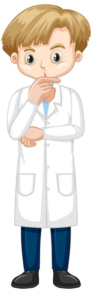 Cute boy in lab gown on white background — Stock Vector