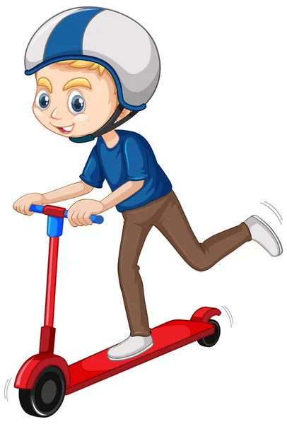 Boy playing scooter on isolated background — Stock Vector