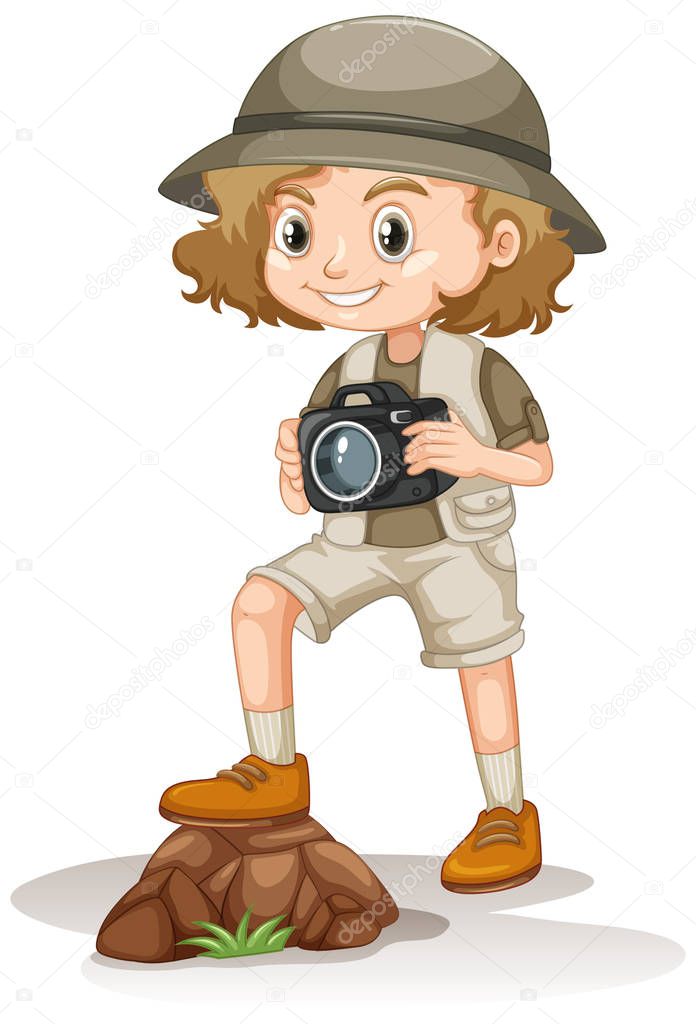 Girl in safari outfit on white background