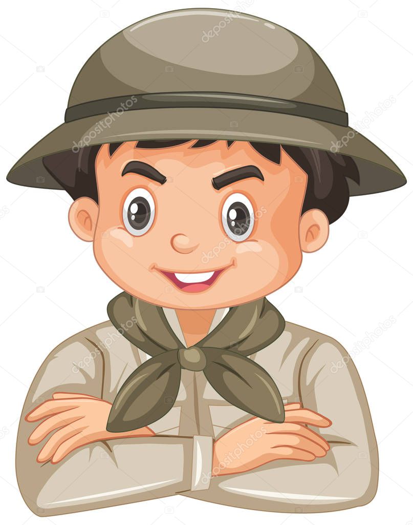 Boy wearing safari outfit on white background