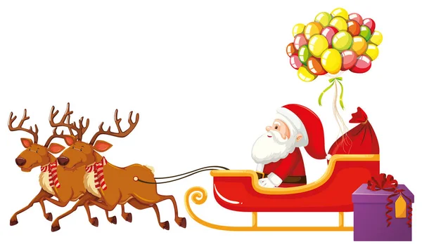 Papai Noel montando no trenó com balões coloridos — Vetor de Stock
