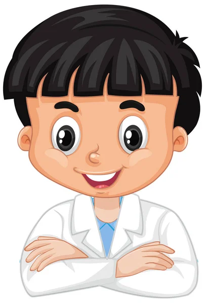 Junge im Wissenschaftskleid lächelt auf weißem Hintergrund — Stockvektor