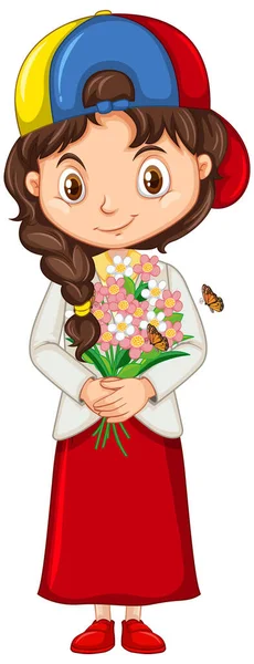 Дівчина з квітами на ізольованому фоні — стоковий вектор