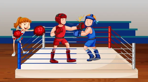 Escena de fondo con atletas boxeando en el ring — Vector de stock