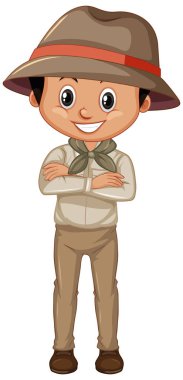 Boy wearing safari outfit on white background clipart