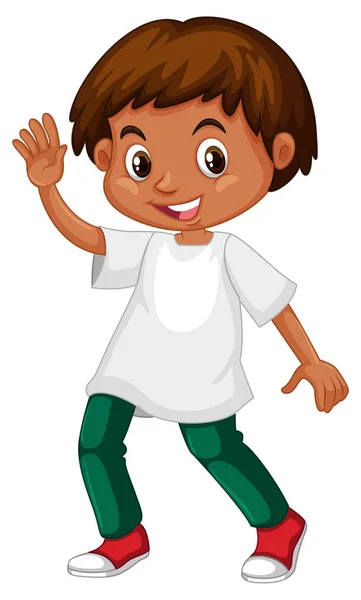 Netter Junge in weißem Hemd und grüner Hose — Stockvektor