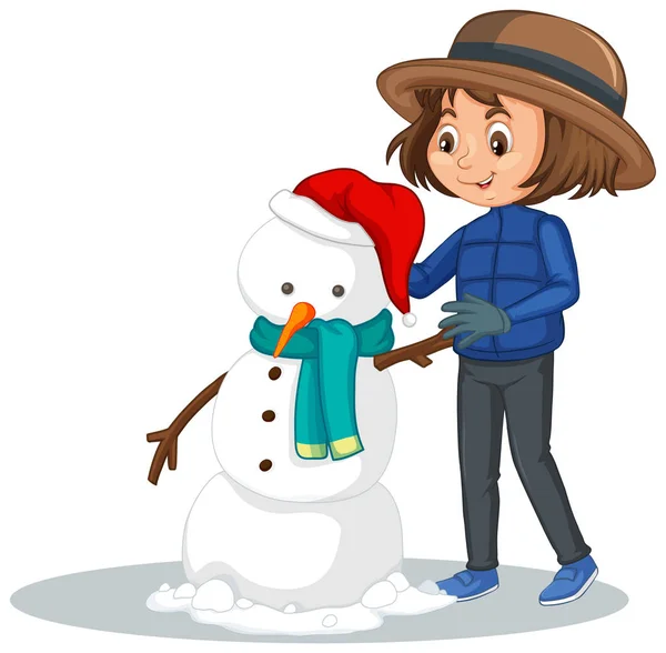Menina fazendo boneco de neve no fundo isolado —  Vetores de Stock