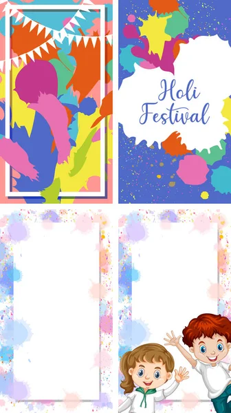 Quatro design de fundo com tema feliz festival holi — Vetor de Stock