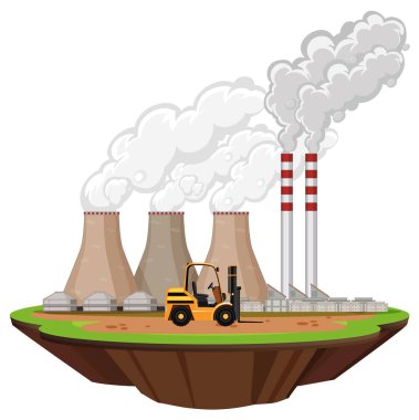 Bölgede fabrika binaları ve forklift var.