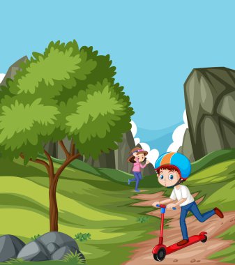 Parkta oynayan iki çocuk sahnesi