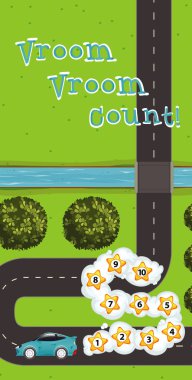 Araba ve yoldaki numaralarla oyun şablonu