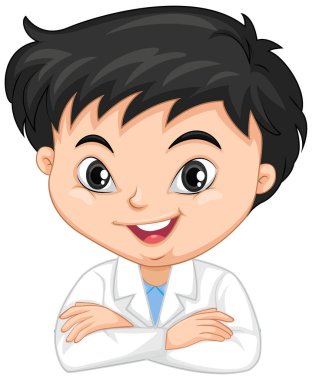 Tecrit edilmiş arka planda bilim elbisesi giymiş bir çocuk.