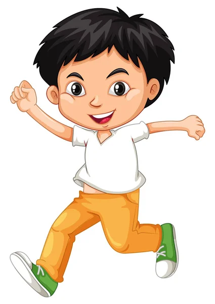 Ευτυχισμένο αγόρι με λευκό πουκάμισο τρέχει σε λευκό φόντο — Διανυσματικό Αρχείο