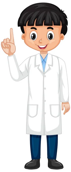 Boy in lab gown standing on white background — Stock Vector