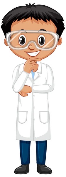 Fiú visel laboratóriumi köpeny fehér háttér — Stock Vector