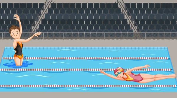 Scena z dwoma pływakami w basenie — Wektor stockowy