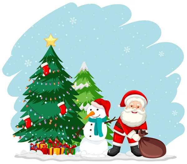 Tema de Navidad con Santa y árbol — Vector de stock