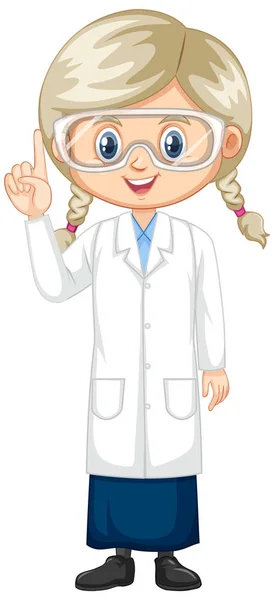 Mädchen im Wissenschaftskleid lächelt auf weißem Hintergrund — Stockvektor