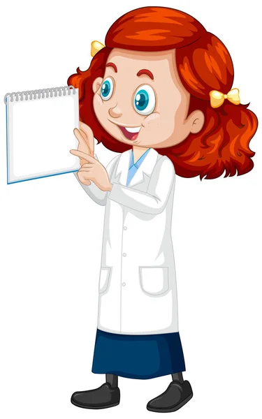 Chica en vestido de ciencia sobre fondo blanco — Vector de stock