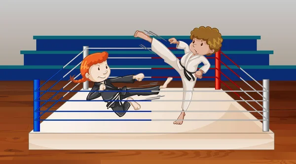 Предпосылки / контекст scene with athletes fighting in the ring — стоковый вектор