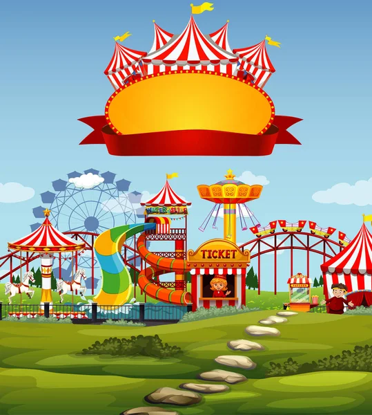 Circus scene met teken sjabloon in de lucht — Stockvector