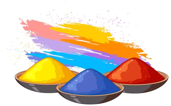 Three bowls fo paint powder with colorful background — 스톡 벡터