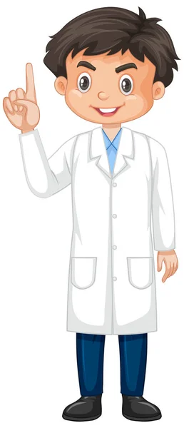 Boy wearing lab gown on white background — Stock Vector