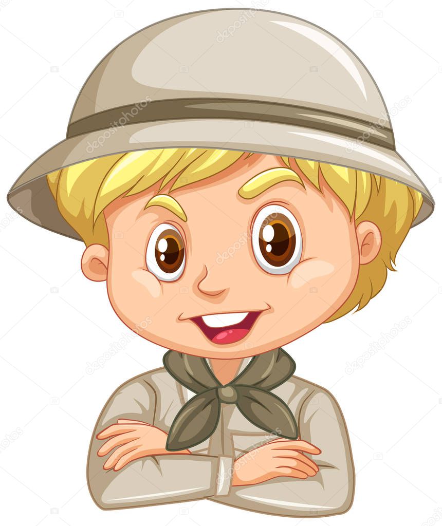 Boy in safari outfit on white background