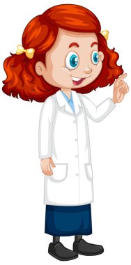 Beyaz arka planda bilim elbisesi giyen kız.