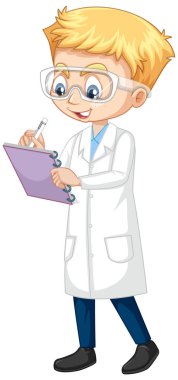 Tecrit edilmiş arka planda bilim elbisesi giymiş bir çocuk.