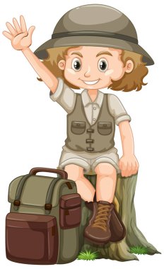 Beyaz arka planda safari kıyafetli bir kız.