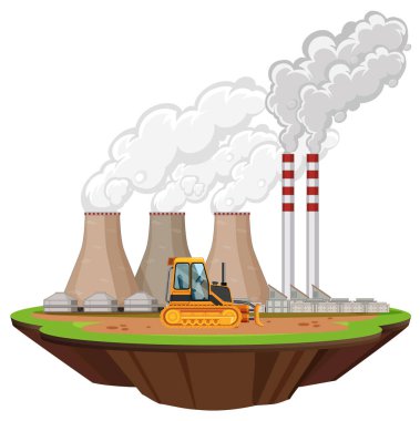 Olay yerinde fabrika binaları ve buldozer var.